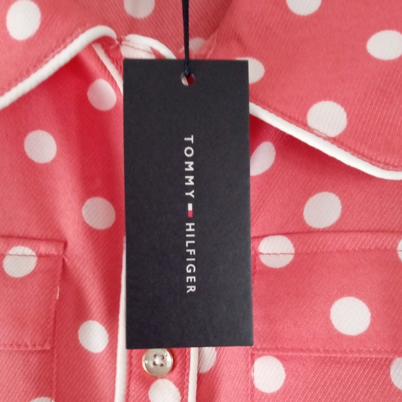 Tommy Hilfiger Coral And White Polka Dot Shirt Dress Size 10 NWT - Picture 2 of 9